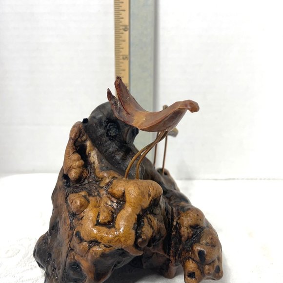 Vintage MCM Driftwood Burl Copper Nature Bird Sculpture Woods Rustic - Picture 7 of 9